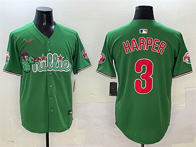 Men's Philadelphia Phillies #3 Bryce Harper Green Phanatic Limited Stitched Jersey